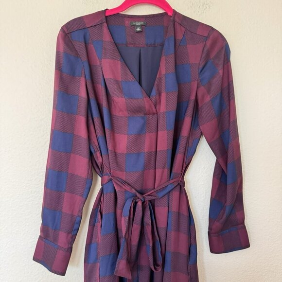 Ann Taylor Plaid Mini Dress with Tie Belt Size Small Petite Pockets - Picture 2 of 10